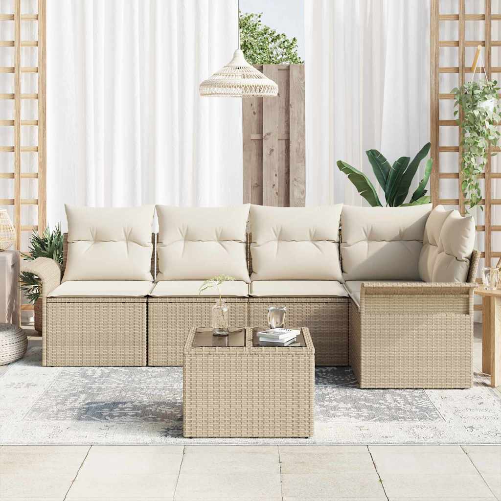 Garden Sofa Set with Cushions 6 pcs Beige Poly Rattan