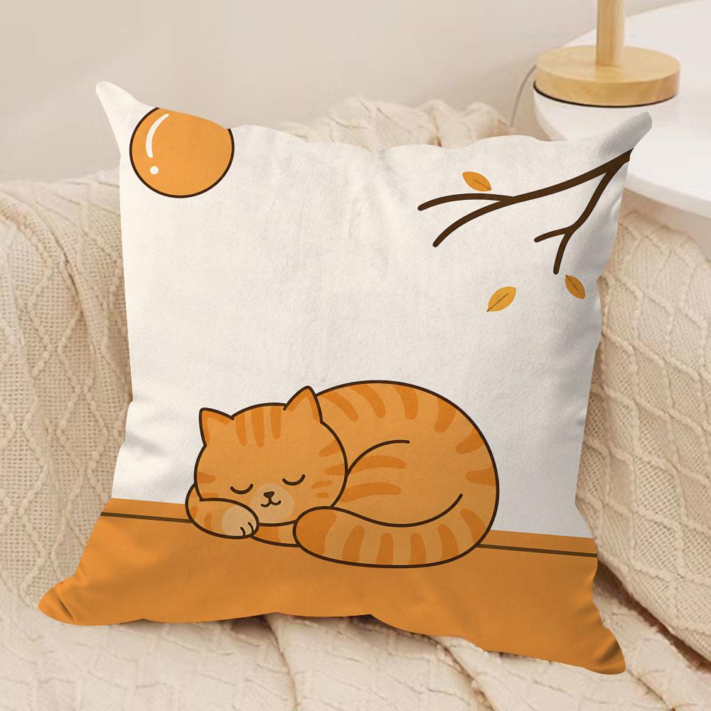 Cute Cartoon Orange Cat Cushion Cover Square Pillow Bedroom Sofa Leisure Comfort Living Room Home Decoration X