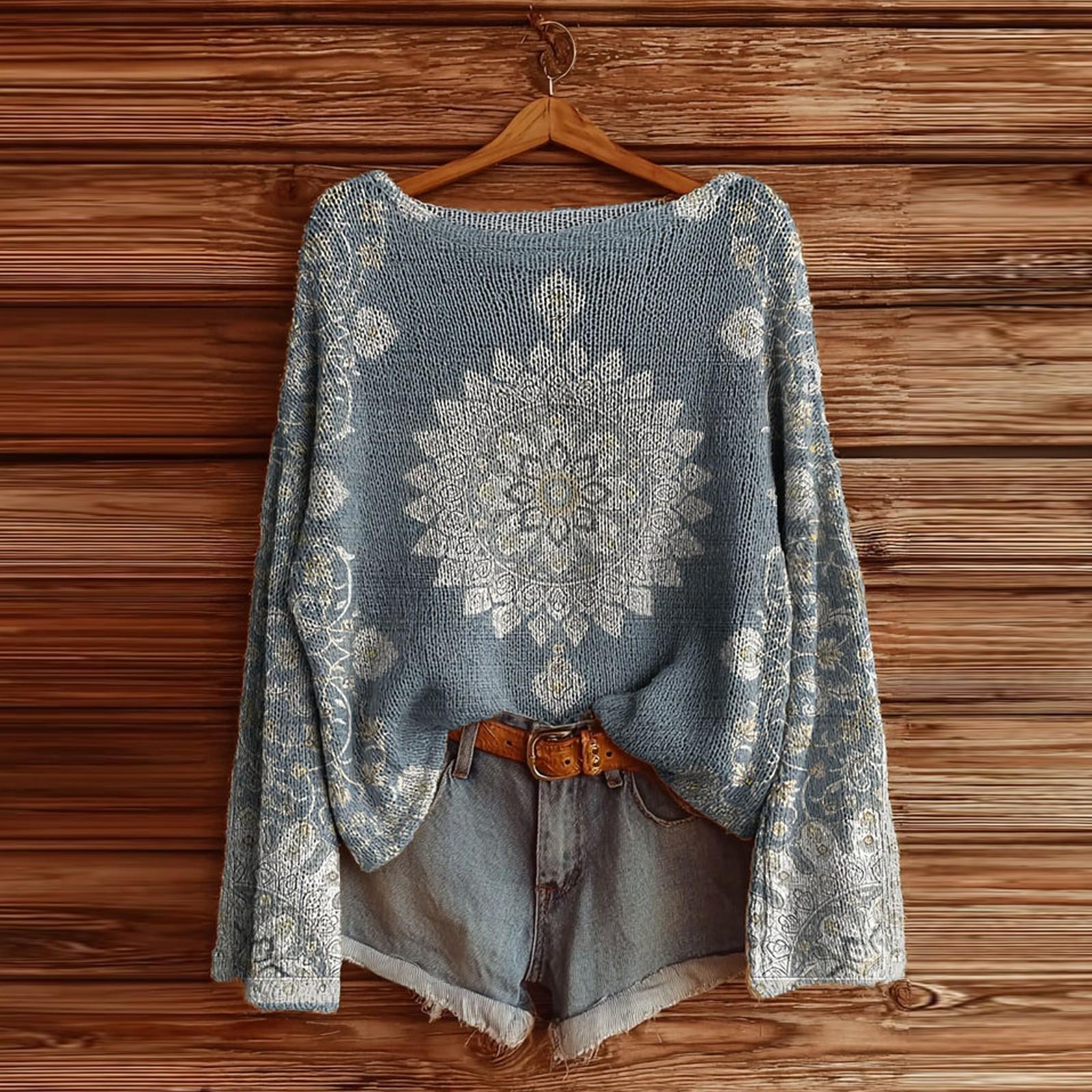 

Женский винтажный этнический свитер с цветочным принтом, повседневный пуловер XL