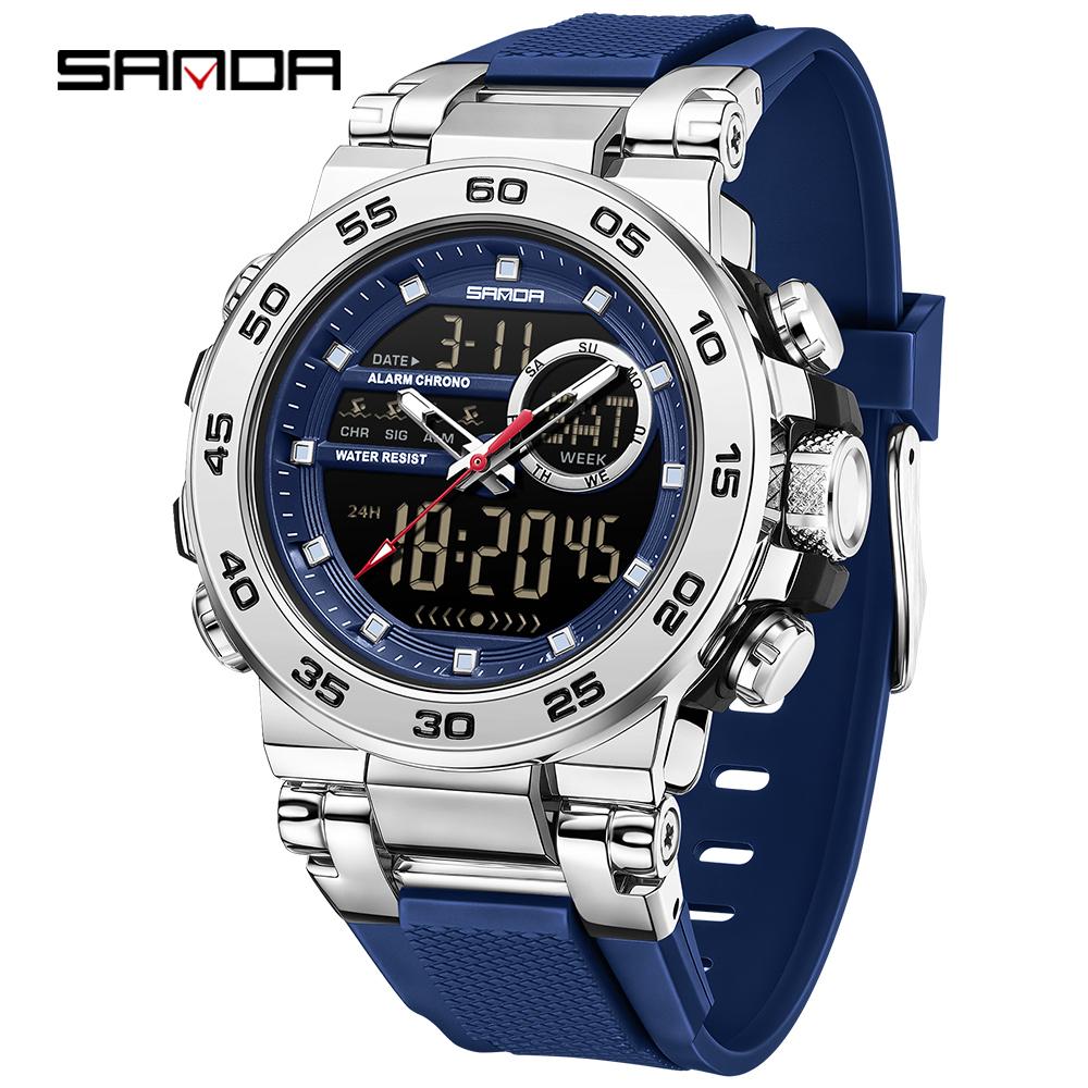 SANDA 6296 Three Pin Men's Electronic Watch Fashionable Men's Electronic Watch Sports Multifunctional Waterproof Large Dial