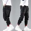 Pantaloni cargo hip hop streetwear neri blu da uomo, jeans larghi elastici da uomo, pantaloni da jogging sportivi da uomo, moda coreana, con fascia alla caviglia in denim