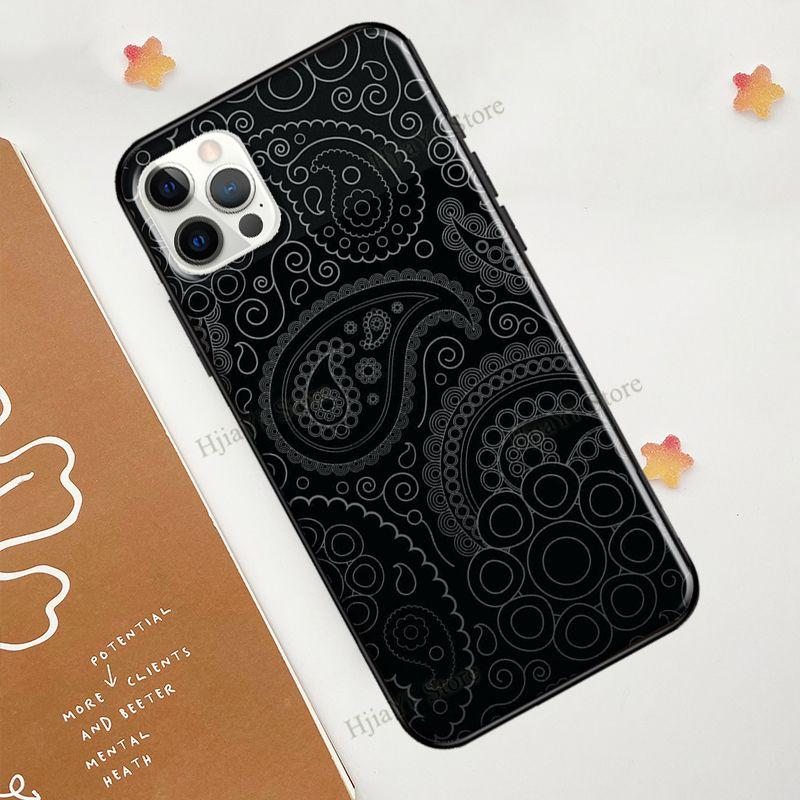 Bandana Naadloos Patroon Zwart Voor iPhone 12 Pro Max 13 mini Hoesje Voor iPhone XR XS X SE 2020 7 8 Plus 11 Pro Max Cover