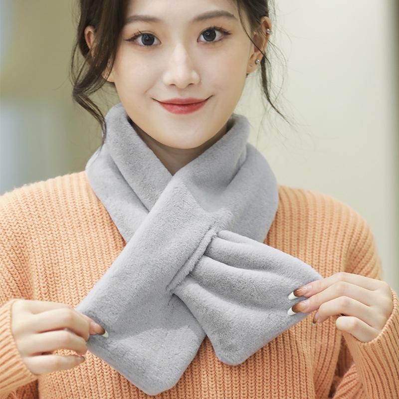 Korean Style Plush Imitation Fur Scarf - Thick, Warm, Solid Color Fashion for Women