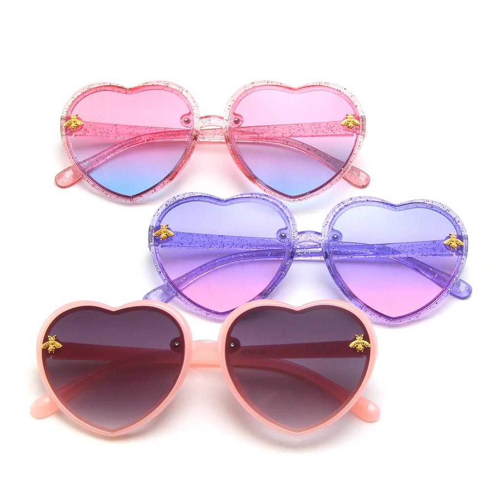 Children's Heart-Shaped Glitter Bee Sunglasses - Trendy Cartoon Style for Girls