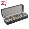 Portable Black and Blue-Gray Leather Zipper Watch Box with 6, 10, or 12 Slots - Flip-Top Jewelry Storage