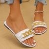 Classic Slippers Women Slides Casual Flat Low Heels Basic Women Shoes Leather Slip On Metal Decoration Summer Sandals Plus Size