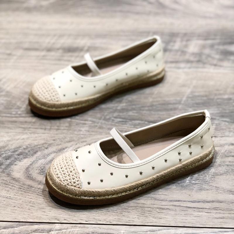 

Fashion Metal Rivet Decoration Flat Shoes Women Comfort Shallow Round Toe Soft Sole Casual Shoes Handmade Woven Designer Shoes 40 бежевий