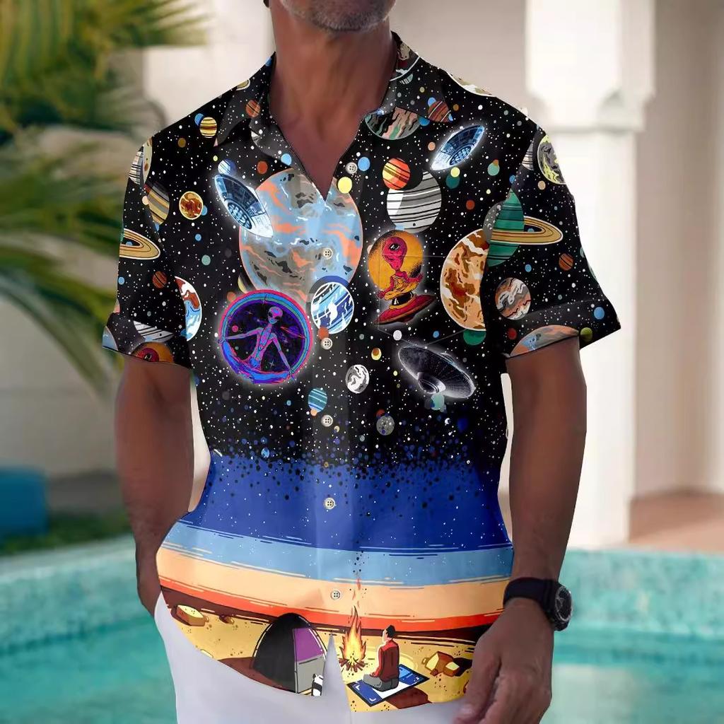 New Fashion Spring and Summer Leisure Gradual Change Color Printed Hawaiian Shirt Men's Vacation Seaside Trade Manufacturers