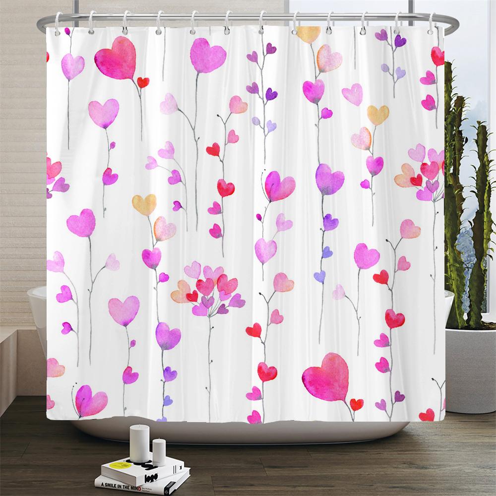 Sexy Red Lips Pink Print High Heel Shower Curtain Cosmetic Perfume Pink Girl Bedroom Decor Curtains Waterproof Bathroom Curtain