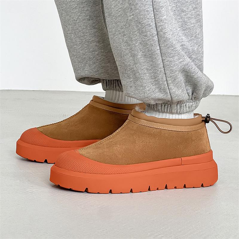 Fashion British style men casual warm cotton winter snow boots slip-on cow suede leather shoes cowboy platform boot designer ankle botas