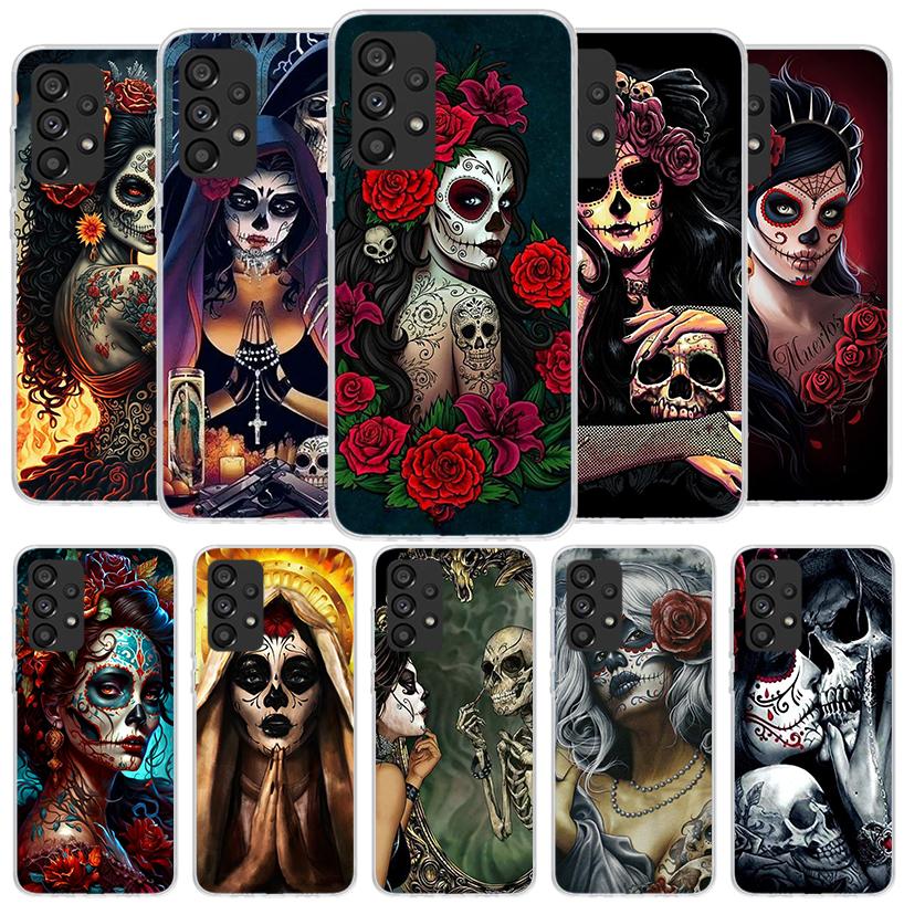 Catrina Beautiful Rose Girl Skull Phone Case For Samsung Galaxy A17 A37 A57 A16 A26 A36 A56 A15 A25 A35 A55 A14 A24 A34 A54 A13