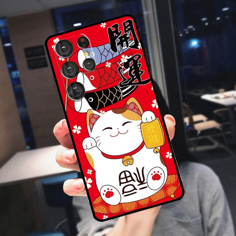 Maneki Neko Lucky Money Cat Cover For Samsung Galaxy S23 S24 S25 Ultra S21 S22 S20 S9 S10 Plus S21 FE S24 FE Phone Case