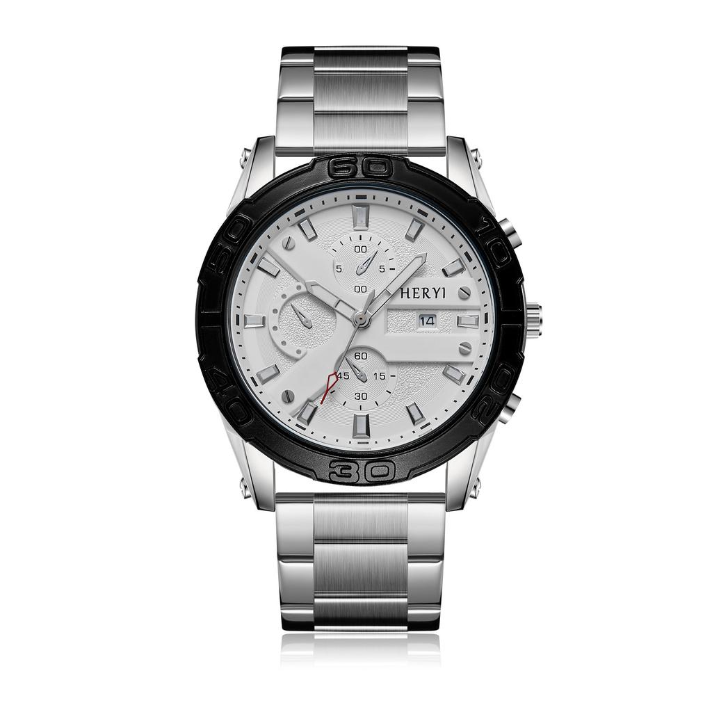 Fashion Business Function Quartz Men'S Watch Calendar Men'S Steel Strap Watch