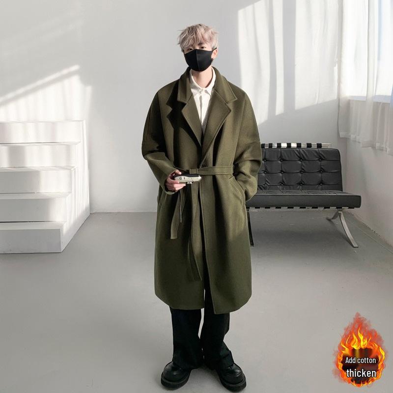 Men's Single-Breasted Wool Trench Coat - British Style Long Overcoat for Spring, Autumn, and Winter