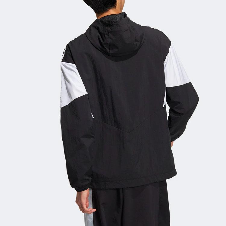 Adidas Logo Print Colorblock Stripe Zip Hooded Long Sleeve Sports Jacket Men Outerwear Black HM1996