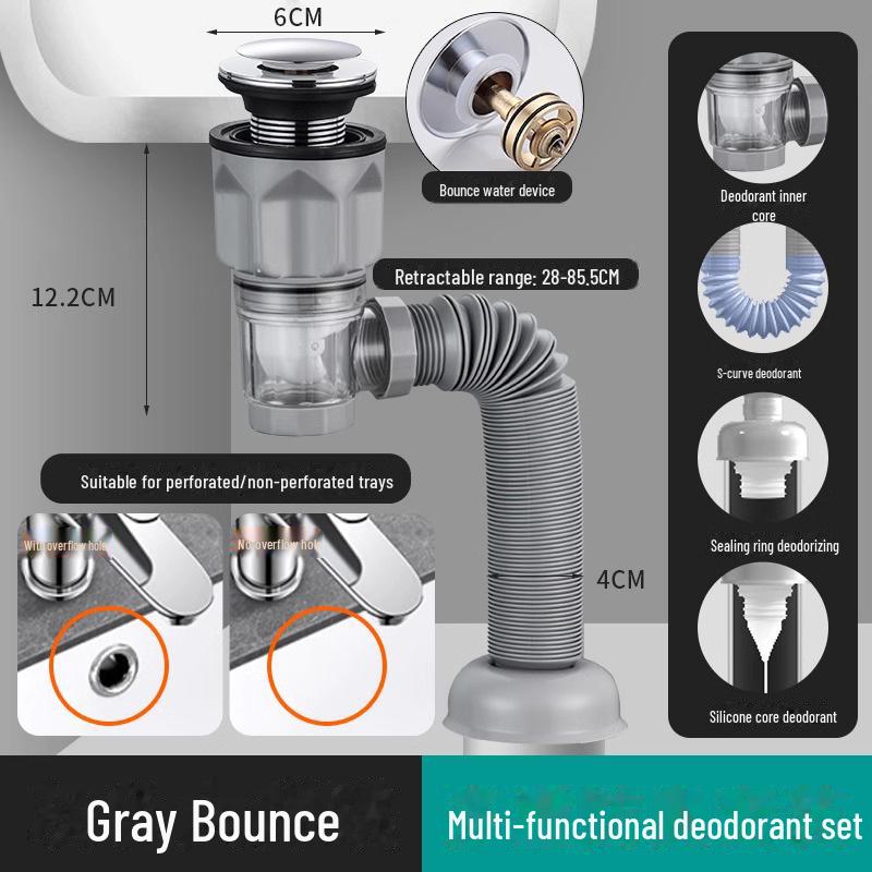 Deodorizing Drain Pipe Set for Wash Basins - Horizontal Row Design