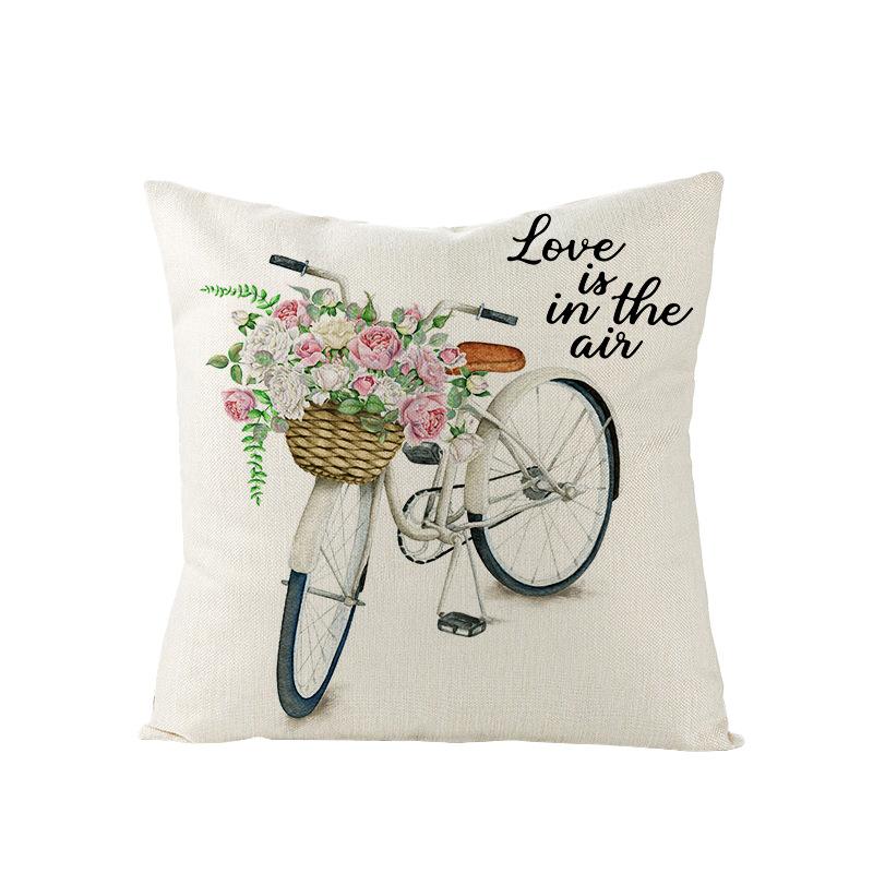 Spring Floral Pillowcase Linen Printed Sofa Pillowcase Pink Truck Bedroom Cushion Cover