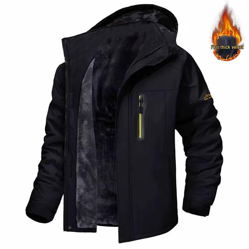 Men's Plus Velvet Thickened Mid-Length Winter Windbreaker with Custom Logo