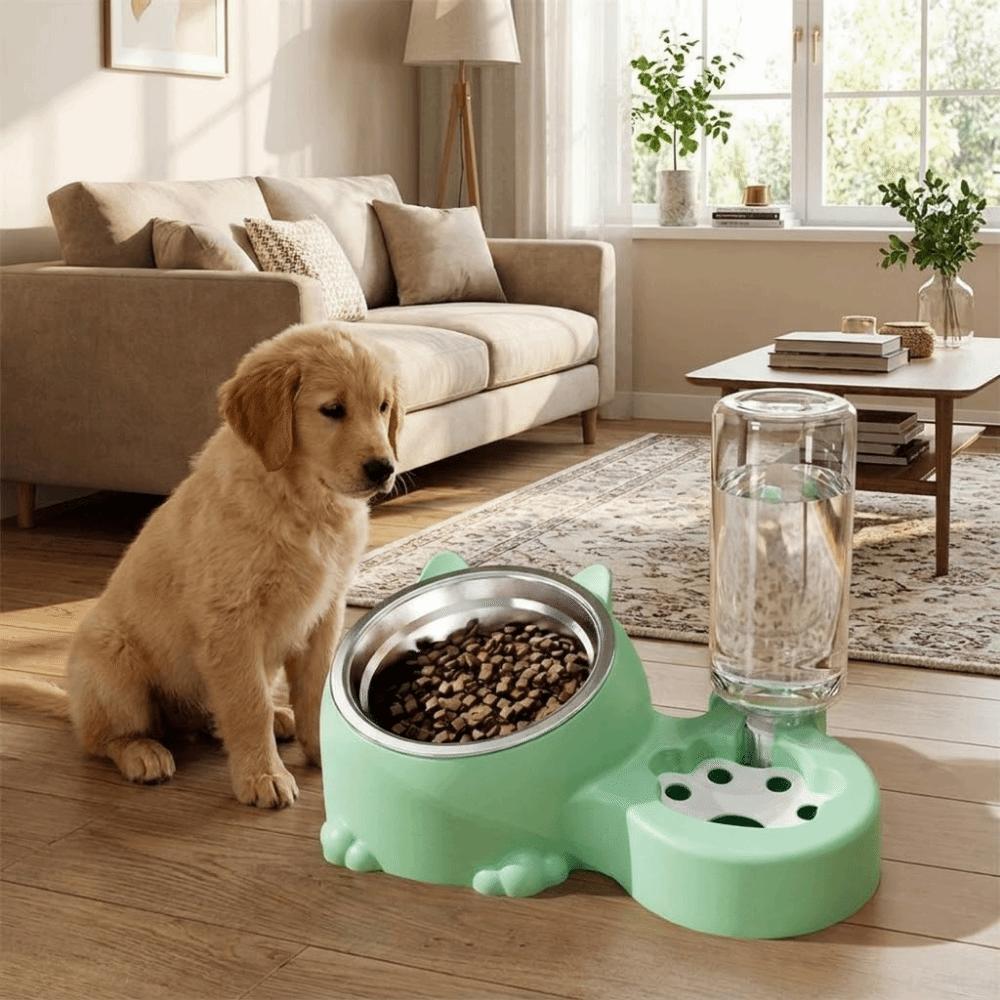 Plastic 2 In 1 Cat Food Dispenser Large Capacity Leak-proof Pet Food Bowl Neck Protection Detachable Automatic Pet Feeder