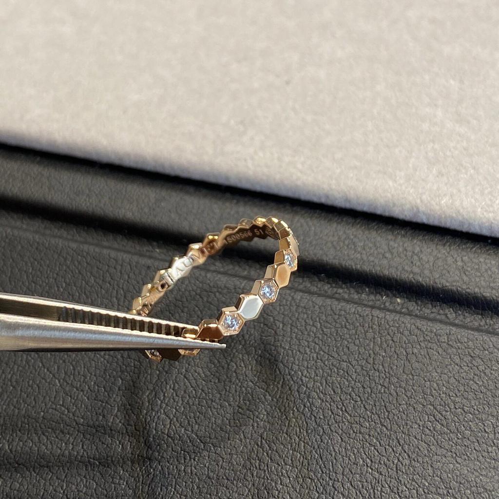 Rose Gold Honeycomb Diamond Ring - Stackable, Full & Half Diamond Design for Women