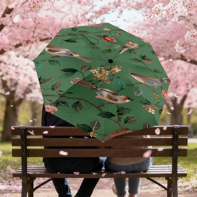 1PC Birds FloralAutomatic Open/Close Umbrella with Windproof, 8-Rib Sturdy Canopy, Durable Ribs, Fashionable Design1290A