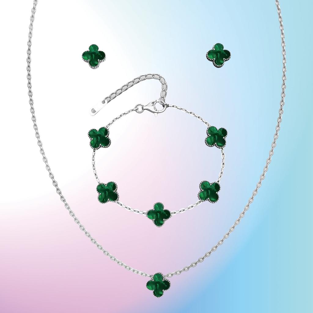 3PCS Versatile Stainless Steel Clover Jewelry Women's Set Necklace Earnail Bracelet Personalized Accessories