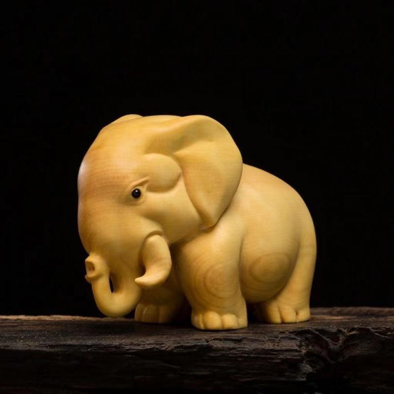 Taihang Cliff Cypress African Animal Trio Carving - Cute Wooden Hippopotamus, Elephant & Rhinoceros Ornament
