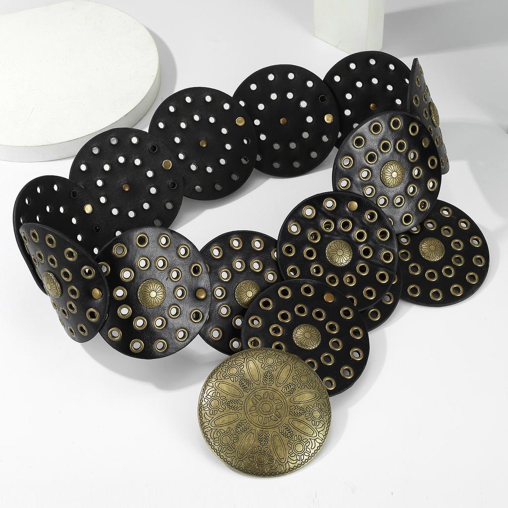 American Retro Street Hollow Ring Pu Leather Splicing Characteristic Waist Belt Nail Bead Tide Belt