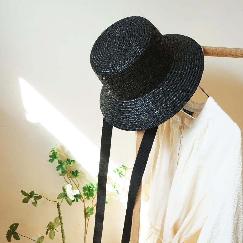 Japanese Simple Lace-Up Straw Woven Flat Top Top Top Hat Fisherman Basin Hat Men'S And Women'S Retro Sunshade Sun Protection Beach Straw Hat
