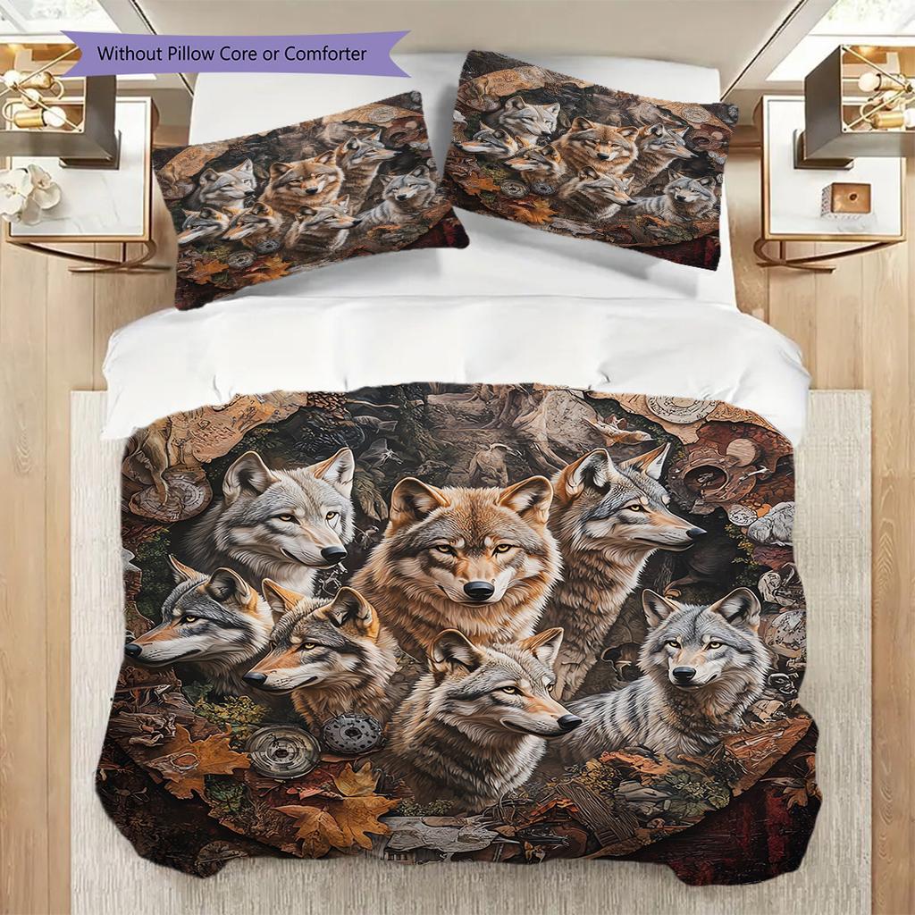 Wolf Pattern Bedding Quilt Set Quilt Cover Pillowcase Home Decoration Birthday Gift (1 * duvet cover + 2 * pillowcase, without core)