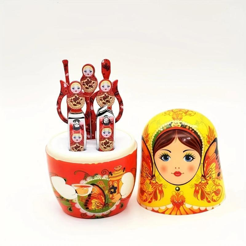 7Pcs Nail Tools Nail Clipper Set Russian Nesting Doll Style Nail Clipper Kit Manicure Nail Polishing Shaping Trimming Tool