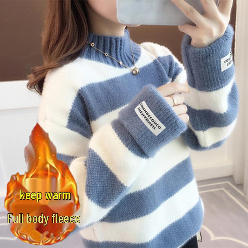 Damen Pullover aus Nerz-Kaschmir-Fleece mit halbem Stehkragen, lockere Passform, Herbst/Winter 2025.