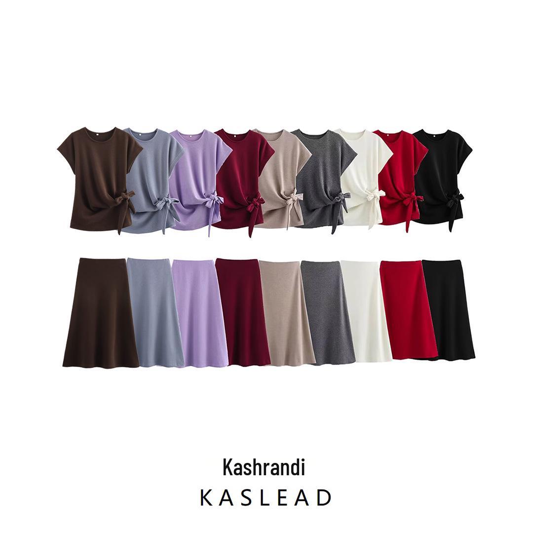 

2024 Winter Women s European & American Style Fashion Knot Round Neck Top with Half Skirt Small