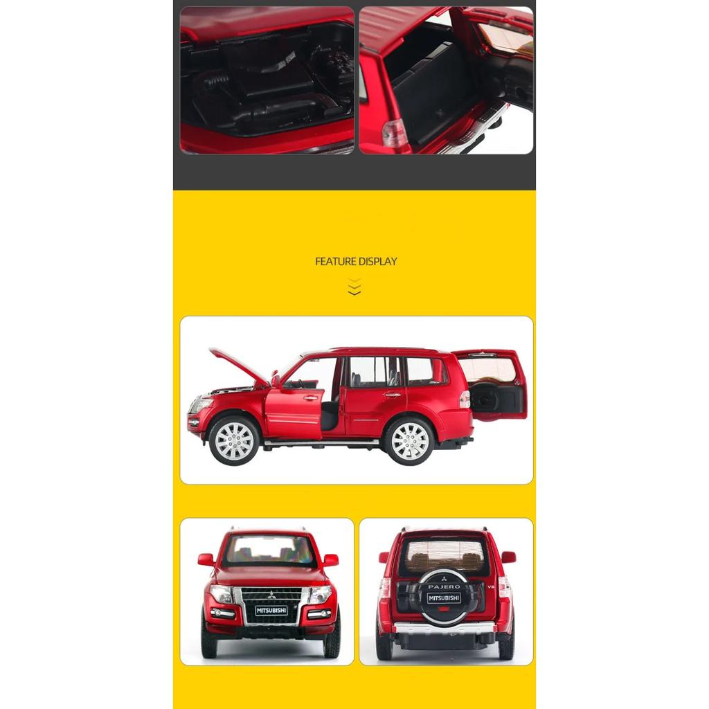 1/32 Mitsubishi PAJERO Slitinové auto Odlitky a Hračková vozidla Kovový Simulační model auta Natahovací Zvukové Světlo Dětský dárek