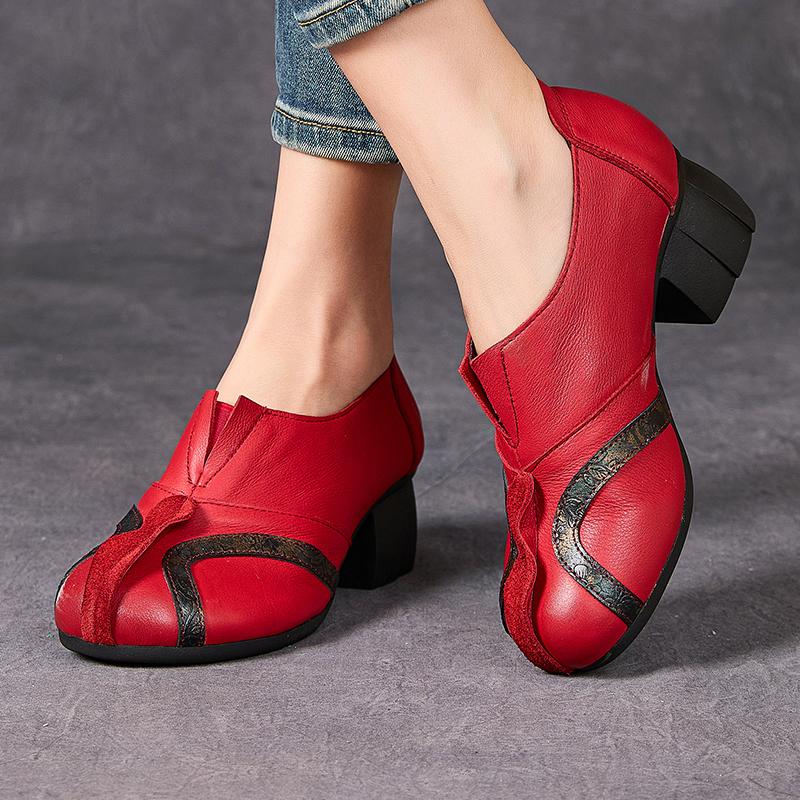 Fashion GKTINOO Women Pumps Genuine Leather High Heel Shoes Genuine Leather Thick Heels Handmade Shoe Vintage Style