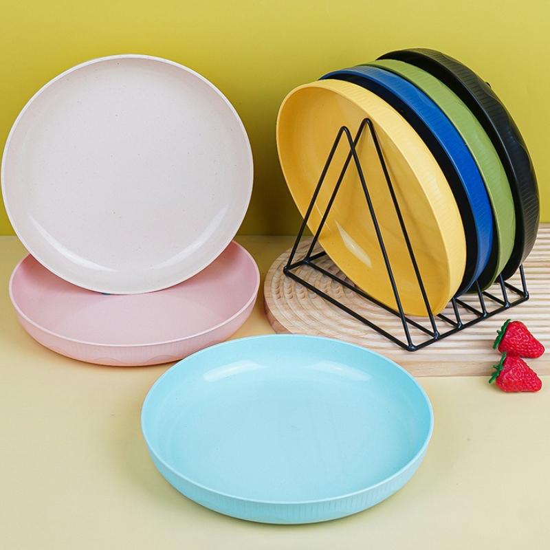 23cm Wheat Straw Plate 8-color Plate Wheat Straw Hotel Vegetable Fruit Plate Stackable Unbreakable Reusable BPA Free Tableware