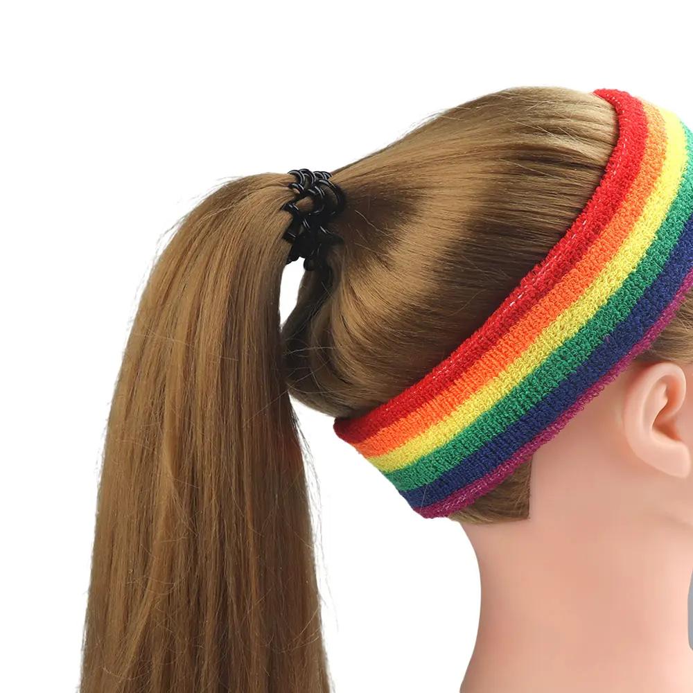 Frauen Männer Buntes Regenbogen Stirnband Handgelenkwickel Sportzubehör Yoga Laufen Breit Elastisch Weich Stirnband Lässige Kopfbedeckung