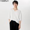 INCERUN Men Short Sleeve Knitted Loose T-shirts Casual Summer Tops