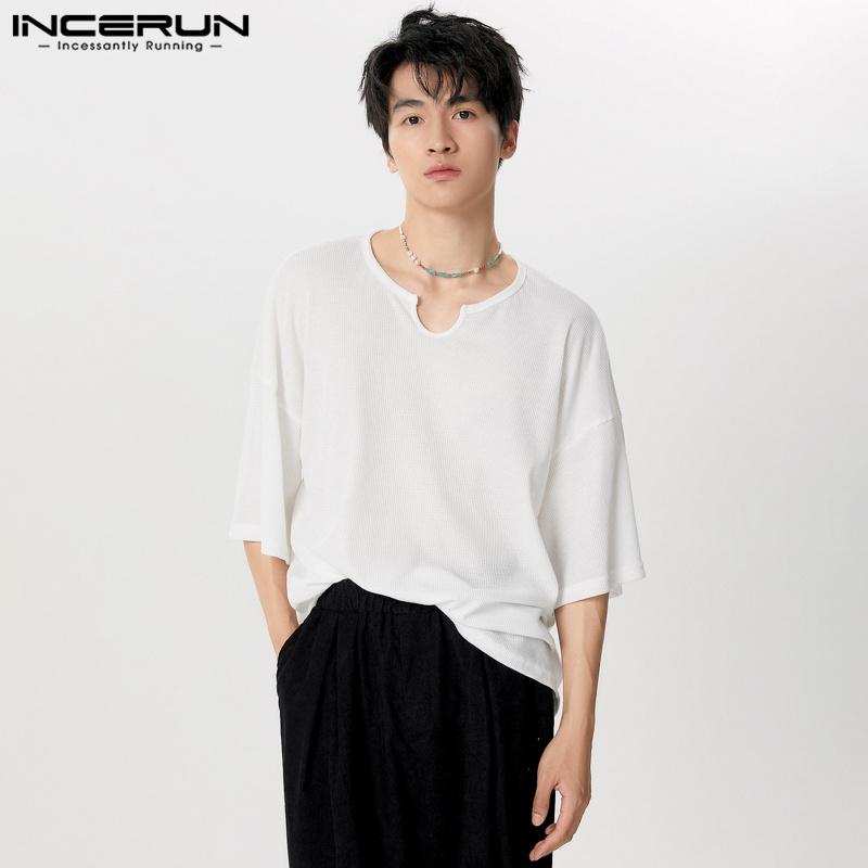 INCERUN Men Short Sleeve Knitted Loose T-shirts Casual Summer Tops
