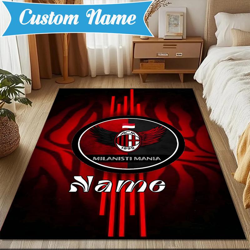 Custom Name AC-Milan Emblem Rug Game Carpet, Floor Mat for Bedroom Living Room Entryway Rug, Home Decor Idea Gift for Christmas Birthday