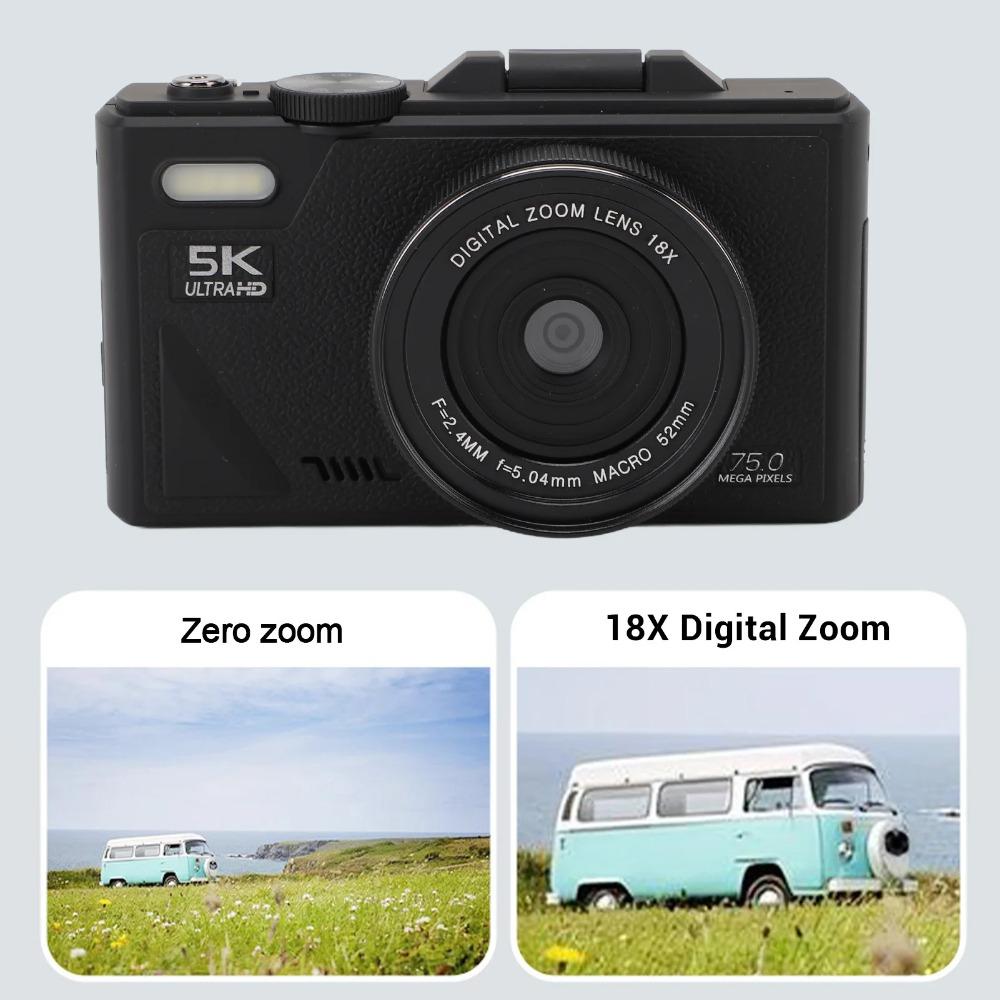 5K Digital Camera 75MP HD 18X Digital Zoom Autofocus Retro Mirrorless Camera with 3 Inch Screen for Travel Photography