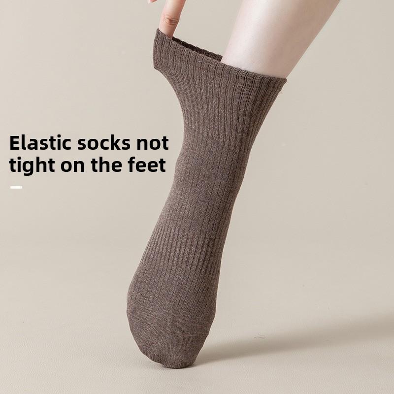 5 Pairs of Girls Spring and Autumn Pure Color Anti Pilling Boneless High Rubber Tube Socks