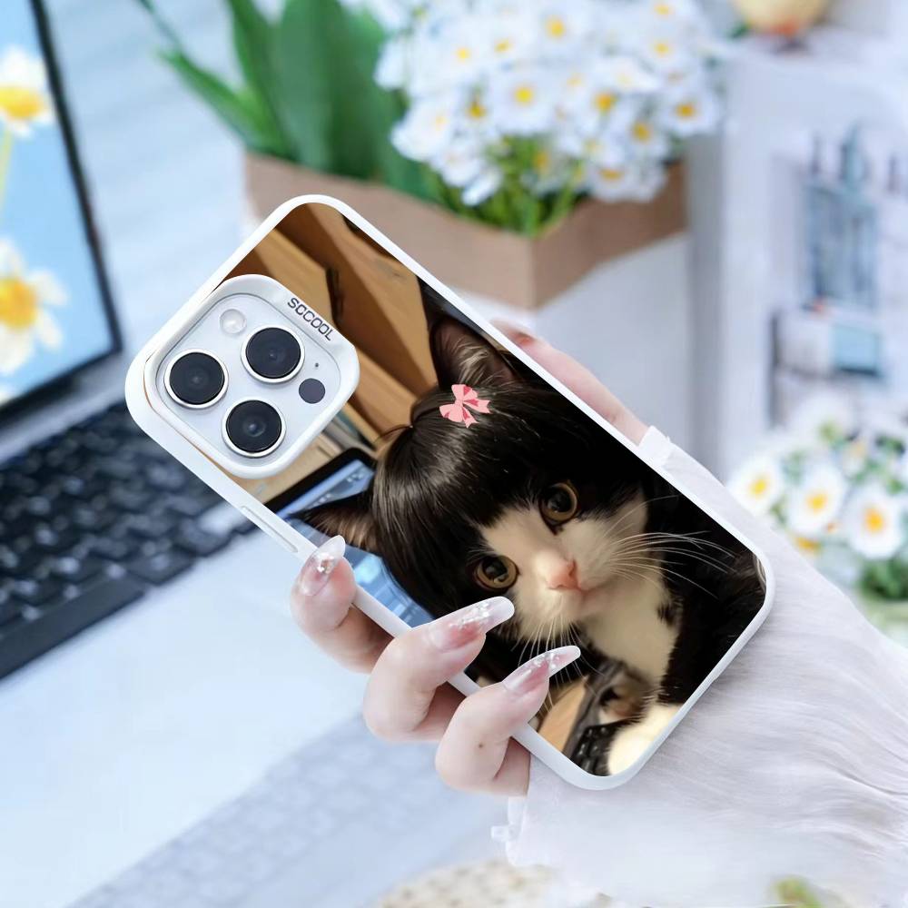 Funny Cute Cat  Phone Case For iPhone 16,15,14,13,12,17,Pro,MAX white Matte Shockproof Cover