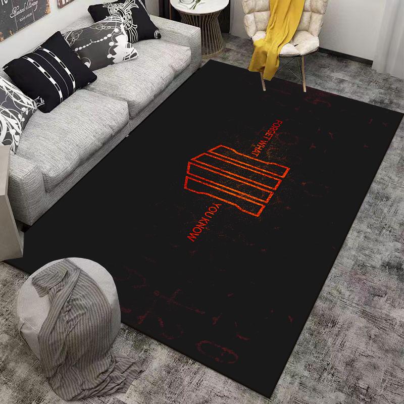Fashionable Rug with Red Graphic On Black Background Suitable for Use As an Anti-slip Game Mat for Living Room and Bedroom Sofas