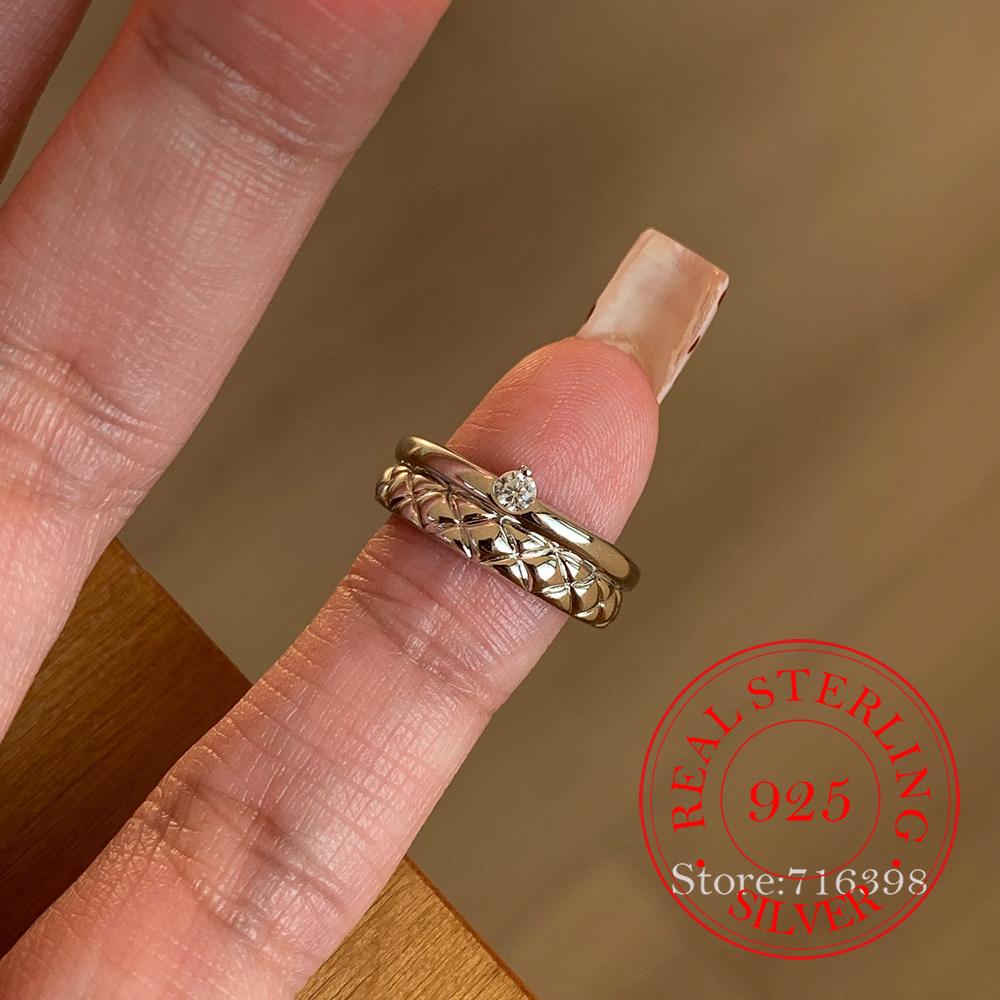 

925 Sterling Silver Jewelry Luxury Crystal Diamond Pattern Finger Rings for Women Wedding Party Jewelry for Girls Friend Gift resizable