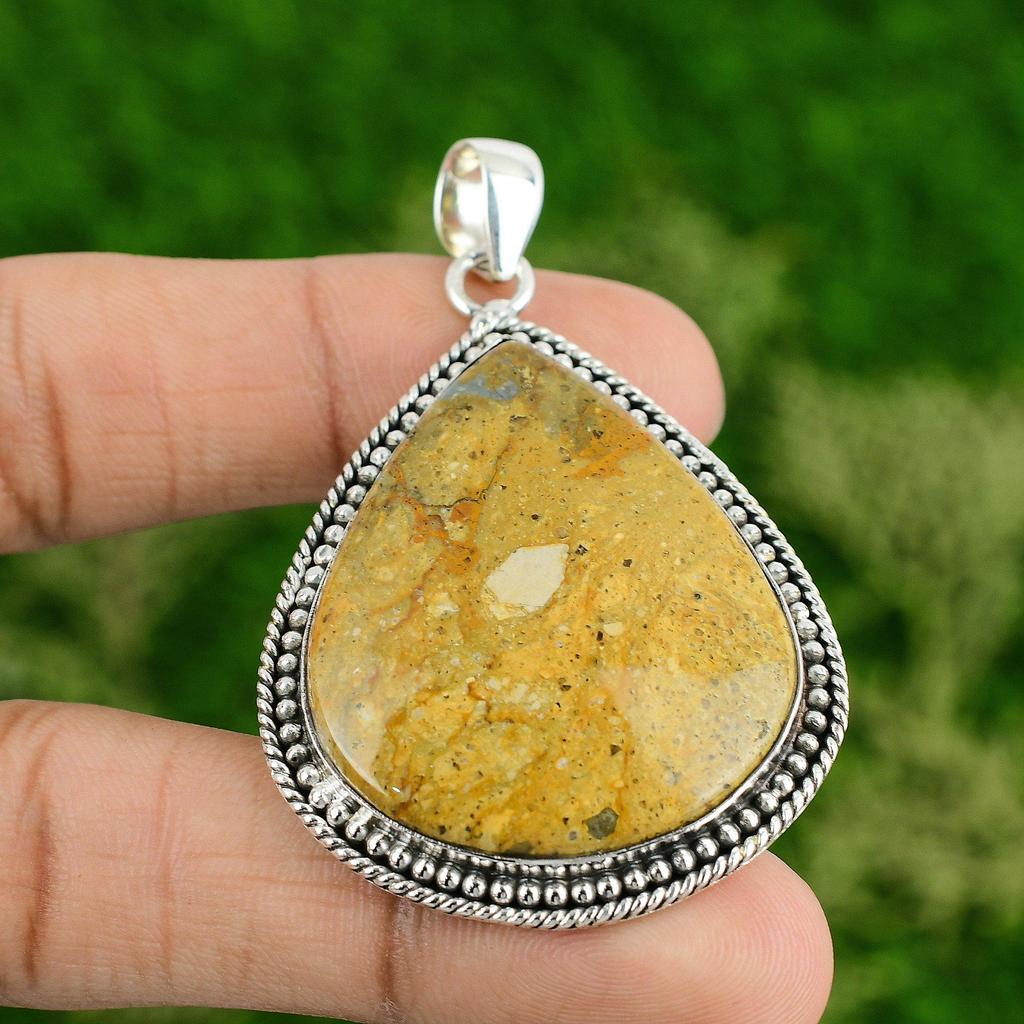 Daughters Day Deal Natural Polychrome Jasper Bezel Boho Pendant Sterling Silver