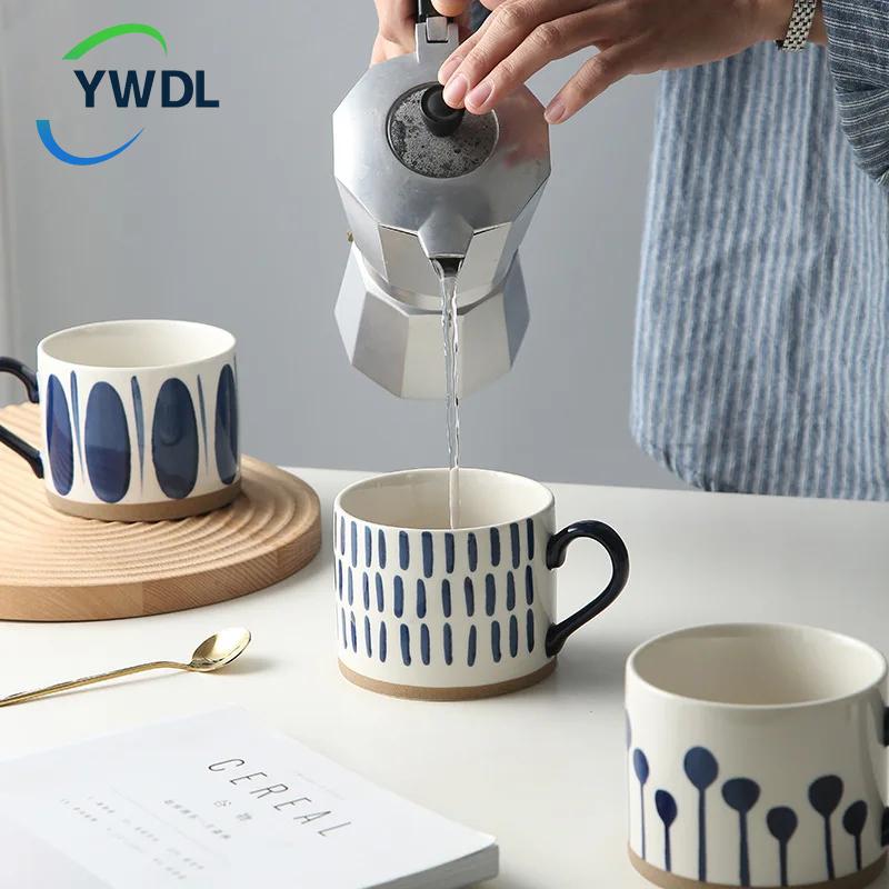 YWDL 450ML Nordic Ceramic Cup Coffee Milk Mug with Handle Retro Large Capacity Japanese Breakfast Oatmeal Cup Gift Dropshipping