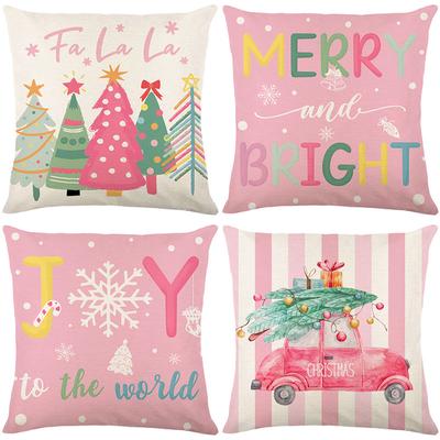 Christmas Tree Linen Printed Pillow Cover Christmas Sofa Decorative Pillow Cover Cushion Cover