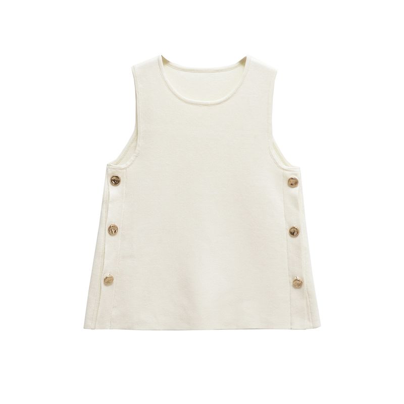 Kaslead New Women clothes Western Style Fashion Simple Decorated Row Button Knit vest 4192049