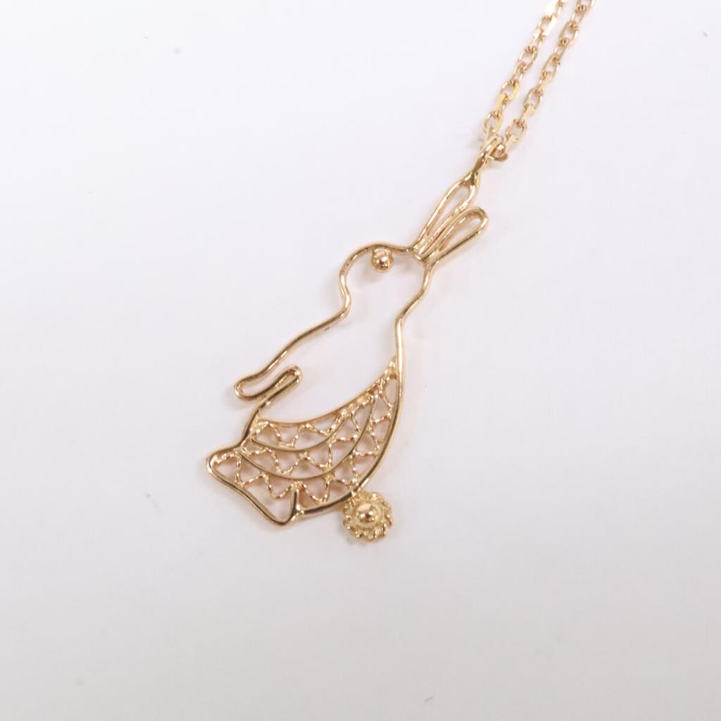 MOTHERHOUSE Ruby Rabbit Pendant Top, Standing Rabbit Pendant Top, K10 Chain Necklace, Total of 3 Pieces Necklace Yellow GoldUsed